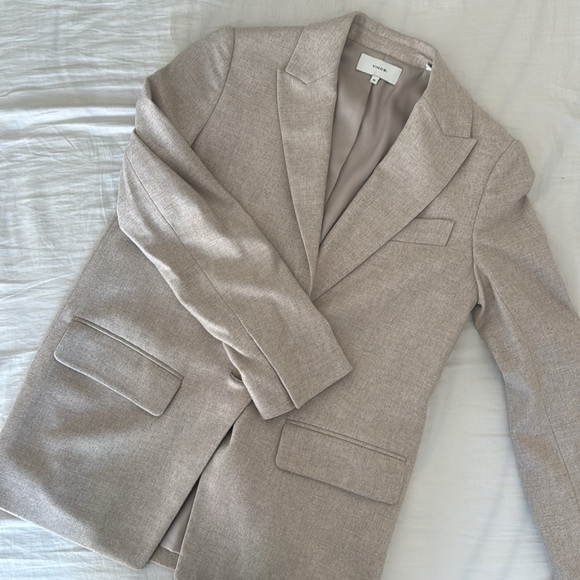 Vince Single Breasted Wool Blazer Heather Oatmeal size - 00 - Picture 3 of 9